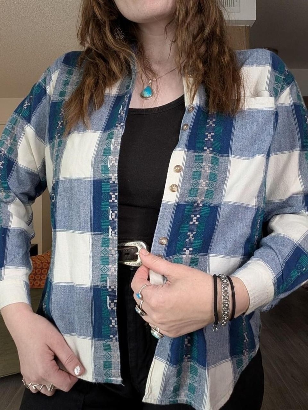 Blue & White Button-Up Shirt